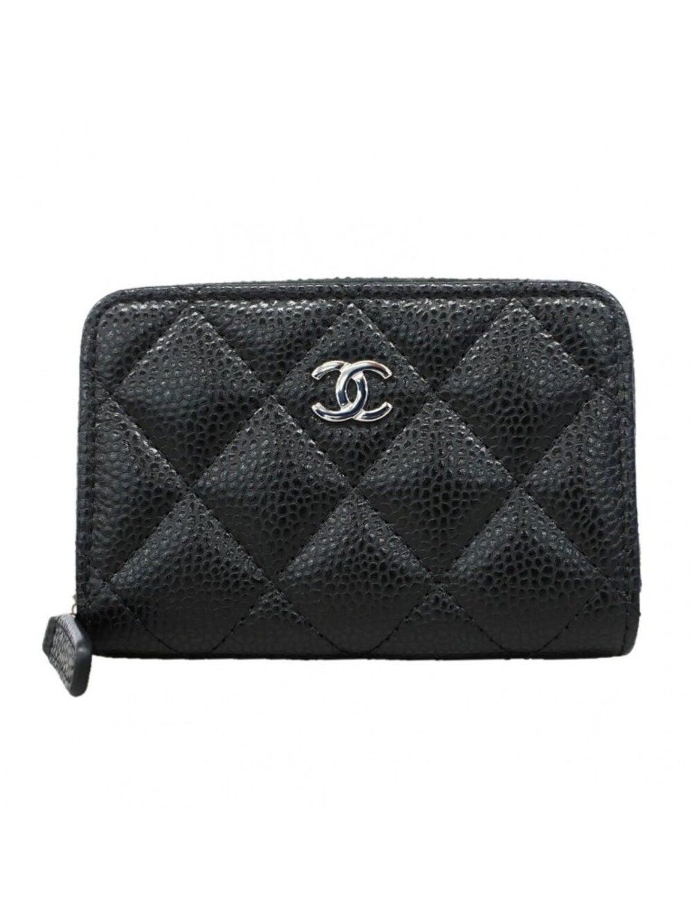 Chanel Coin Case Quilted Caviar Leather Black Silver